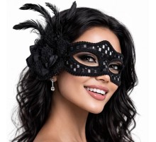 Siyah Tüylü Balo Maskesi Kadın Parti Aksesuarı