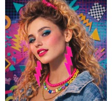 80 ler 90 lar Retro Neon Pembe Şimşek Küpe 10 cm