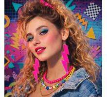 80 ler 90 lar Retro Neon Pembe Şimşek Küpe 10 cm