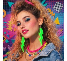 80 ler 90 lar Retro Neon Yeşil Şimşek Küpe 10 cm