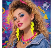 80 ler 90 lar Retro Neon Sarı Şimşek Küpe 10 cm