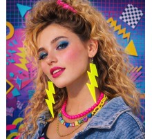 80 ler 90 lar Retro Neon Sarı Şimşek Küpe 10 cm