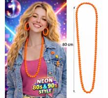 Neon Turuncu Boncuk Kolye 80 cm – Retro 80’ler 90’lar Parti Aksesuarı