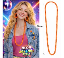Neon Turuncu Boncuk Kolye 80 cm – Retro 80’ler 90’lar Parti Aksesuarı