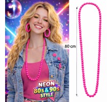 Neon Pembe Boncuk Kolye 80 cm – Retro 80’ler 90’lar Parti Aksesuarı