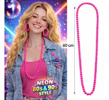 Neon Pembe Boncuk Kolye 80 cm – Retro 80’ler 90’lar Parti Aksesuarı