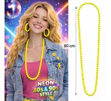 Neon Sarı Boncuk Kolye 80 cm – Retro 80’ler 90’lar Parti Aksesuarı