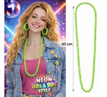 Neon Yeşil Boncuk Kolye 80 cm – Retro 80’ler 90’lar Parti Aksesuarı