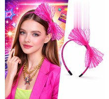 80’ler 90’lar Neon Pembe Dantel Taç Fiyonklu