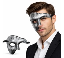 Antik Eskitme Gümüş Erkek Yarım Maske - Phantom Parti & Balo Maskesi