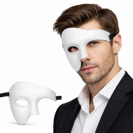 toptan-xml-dropshipping-Beyaz Yarım Erkek Maske – Phantom Parti & Balo Maskesi