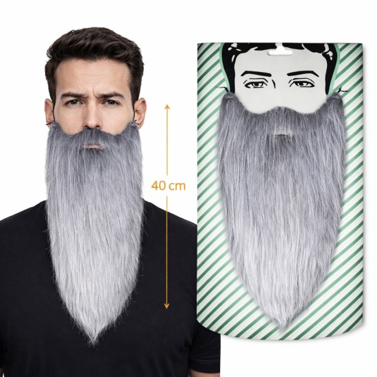 toptan-xml-dropshipping-Gri Renk Lastikli Uzun Takma Sakal 40 cm