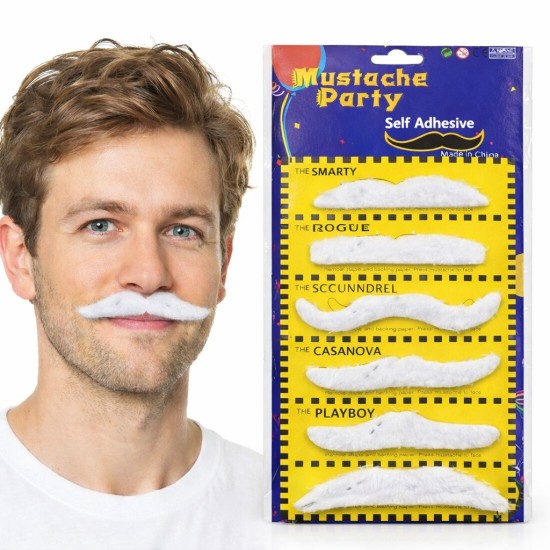 toptan-xml-dropshipping-6 lı Yapışkanlı Beyaz Parti Bıyık Seti – Farklı Modeller