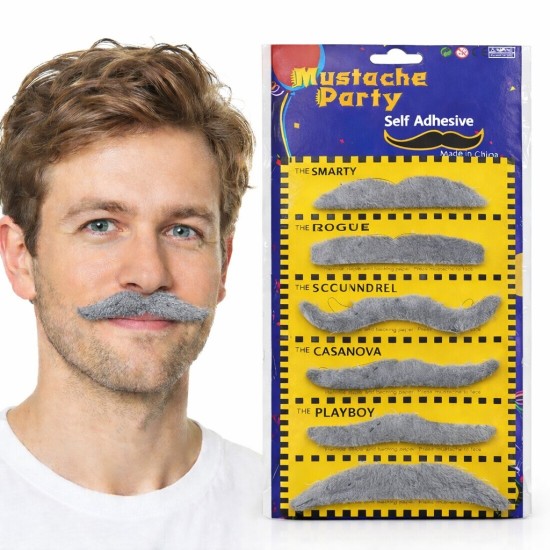 toptan-xml-dropshipping-6 lı Yapışkanlı Gri Parti Bıyık Seti – Farklı Modeller