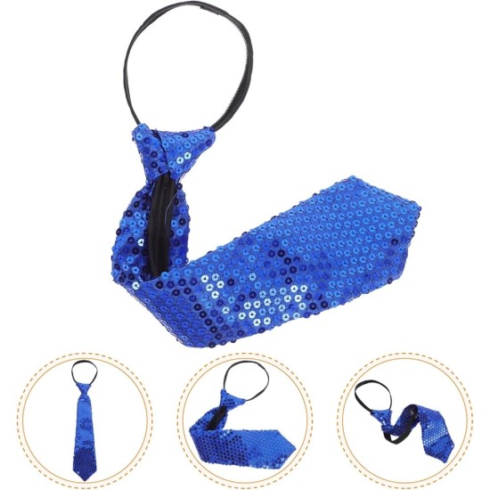 Mavi Pul Payetli Işıltılı Parti Kravatı 33 cm