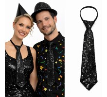 Siyah Renk Pul Payetli Işıltılı Parti Kravatı 33 cm