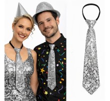 Gümüş Renk Pul Payetli Işıltılı Parti Kravatı 33 cm