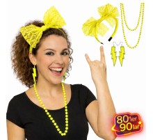 80’ler 90’lar Neon Sarı Parti Seti – Kolye Küpe Taç
