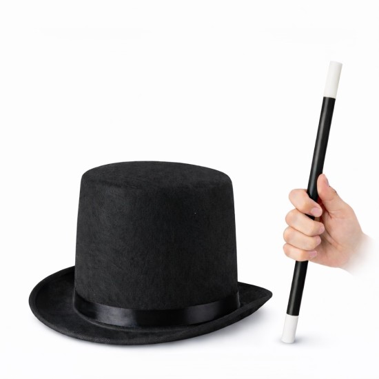 toptan-xml-dropshipping-Çocuk Sihirbaz Şapkası ve Uzayan Yaylı Sihirli Sopa Seti