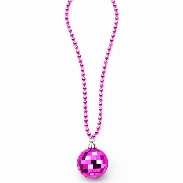 Retro Disko Topu Şekilli 80'ler 90'lar Fuşya Pembe Renk Plastik Kolye