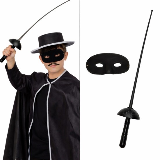 toptan-xml-dropshipping-Zorro Kostüm Plastik Aksesuar Seti – Maske ve Kılıç (67 cm)