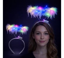 Renkli LED Işıklı Beyaz Tüylü Püsküllü Parti Tacı