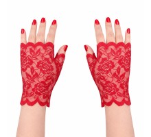 Kırmızı Dantel Parmaksız Kısa Eldiven