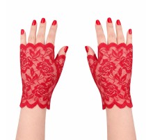 Kırmızı Dantel Parmaksız Kısa Eldiven