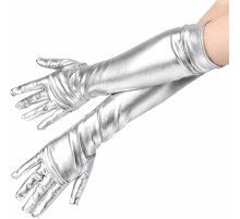 Gümüş Renk Dirsek Altı Lüks Saten Eldiven 40 cm