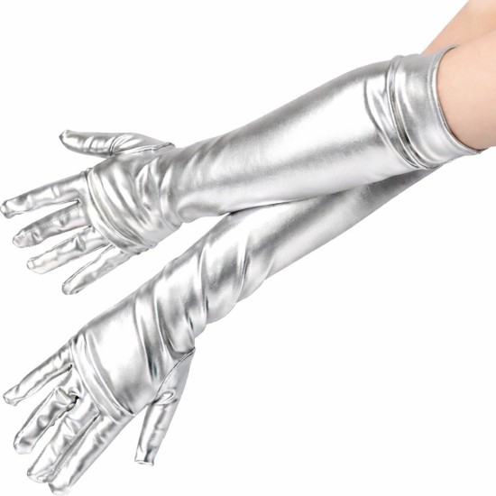toptan-xml-dropshipping-Gümüş Renk Dirsek Altı Lüks Saten Eldiven 40 cm