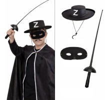 Zorro Kostüm Seti 3’lü Çocuk – Şapka, Maske ve Kılıç