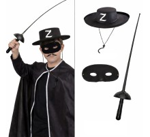 Zorro Kostüm Seti 3’lü Çocuk – Şapka, Maske ve Kılıç