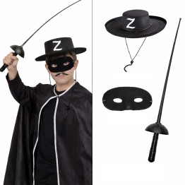 Zorro Kostüm Seti 3’lü Çocuk – Şapka, Maske ve Kılıç