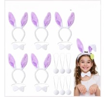 Lila Tavşan Sahne Seti 6'lı Set Taç Papyon Kuyruk
