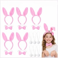 Full Pembe Renk Tavşan Sahne Seti 6'lı Set Taç Papyon Kuyruk