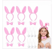 Full Pembe Renk Tavşan Sahne Seti 6'lı Set Taç Papyon Kuyruk
