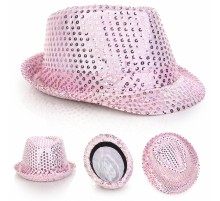 Pembe Payetli Disco Parti Şapkası Yetişkin Işıltılı Fötr Model