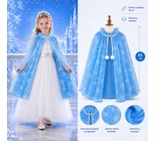 Kar Tanesi Desenli Mavi Elsa Pelerini - Astarlı Frozen Pelerini 85 cm
