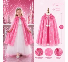 Kar Tanesi Desenli Pembe Elsa Pelerini - Astarlı Frozen Pelerini 85 cm