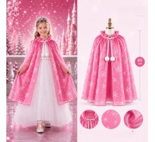 Kar Tanesi Desenli Pembe Elsa Pelerini - Astarlı Frozen Pelerini 85 cm