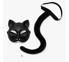 Siyah Kedi Maskesi ve Peluş Kuyruk Kostüm Seti 70 cm