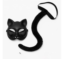 Siyah Kedi Maskesi ve Peluş Kuyruk Kostüm Seti 70 cm