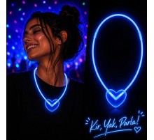 Neon Işıklı Fosforlu Kalp Parti Kolyesi Mavi Renk