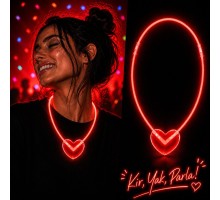 Neon Işıklı Fosforlu Kalp Parti Kolyesi Kırmızı Renk