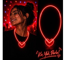 Neon Işıklı Fosforlu Kalp Parti Kolyesi Kırmızı Renk