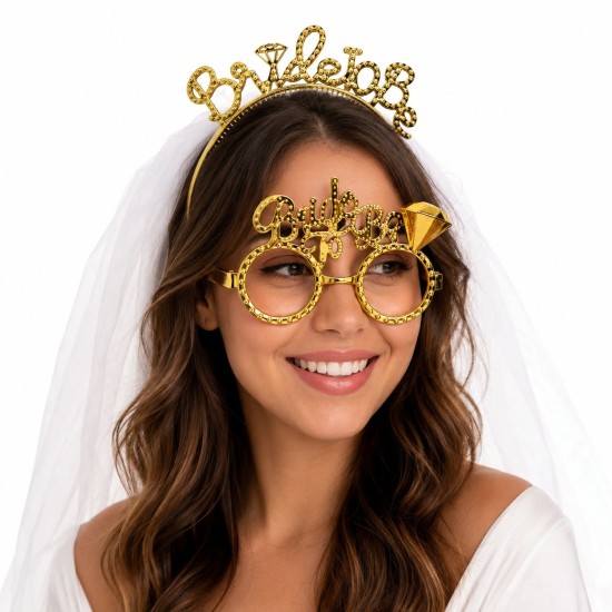 toptan-xml-dropshipping-Bride To Be Gold Taç ve Parti Gözlüğü Seti