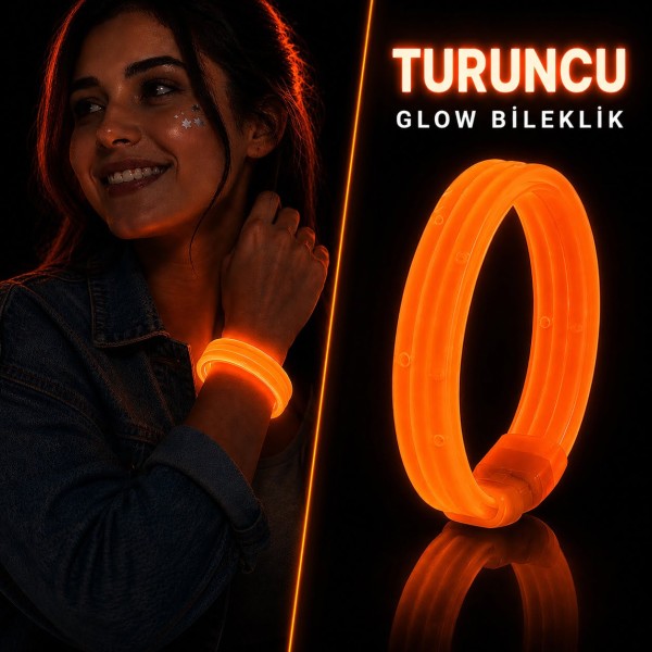 toptan-xml-dropshipping-Turuncu Kalın Glow Bileklik – Kırılarak Yanan Parti ve Festival Bilekliği