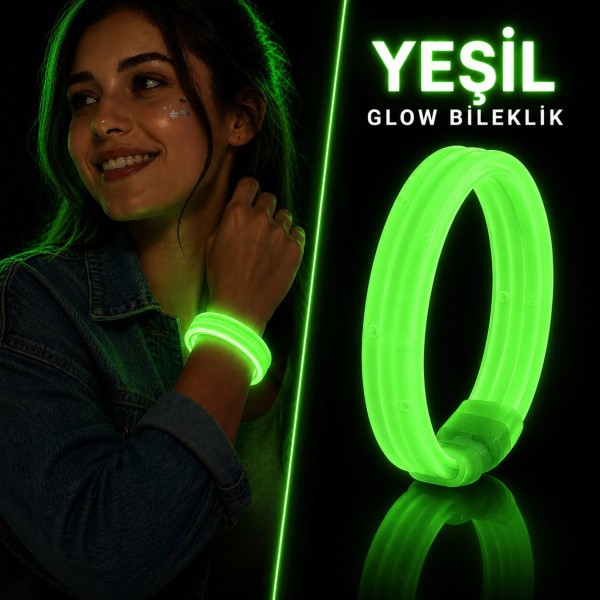 toptan-xml-dropshipping-Yeşil Kalın Glow Bileklik – Kırılarak Yanan Parti ve Festival Bilekliği