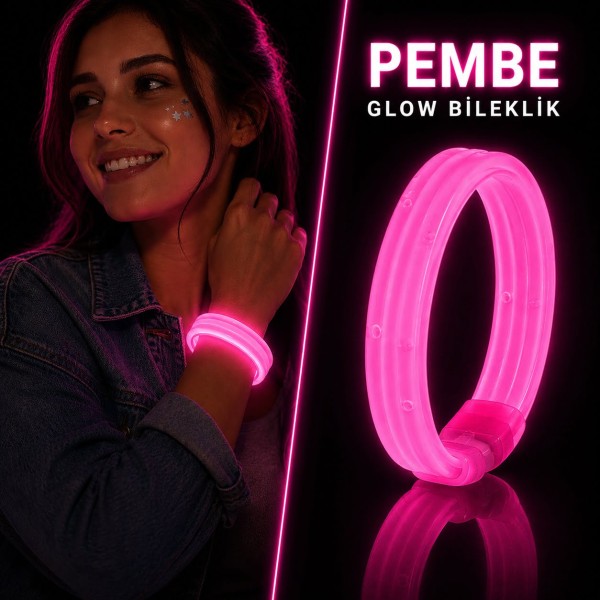 toptan-xml-dropshipping-Pembe Kalın Glow Bileklik – Kırılarak Yanan Parti ve Festival Bilekliği