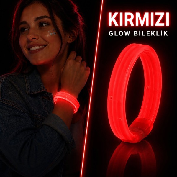 toptan-xml-dropshipping-Kırmızı Kalın Glow Bileklik – Kırılarak Yanan Parti ve Festival Bilekliği